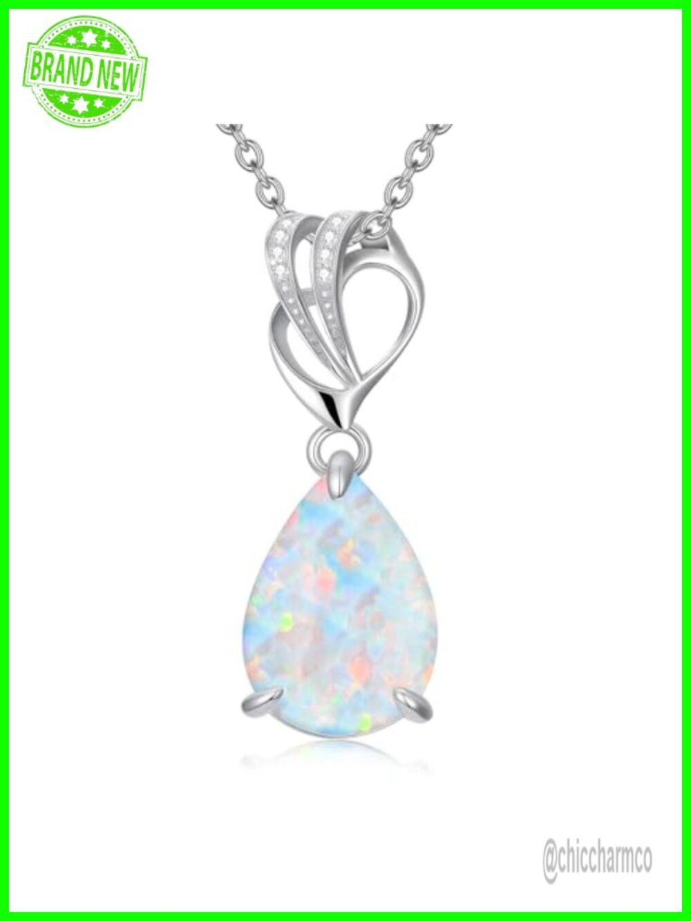 925 Sterling Silver Teardrop Opal Necklace Lab Grown Diamond Pendant